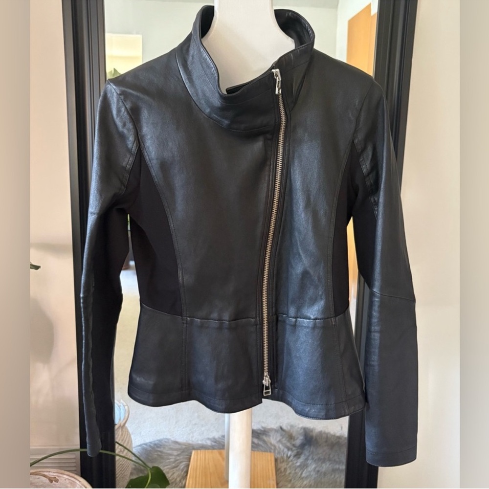 Veronica Beard Black Leather Jacket with Asymmetric Zip 🖤